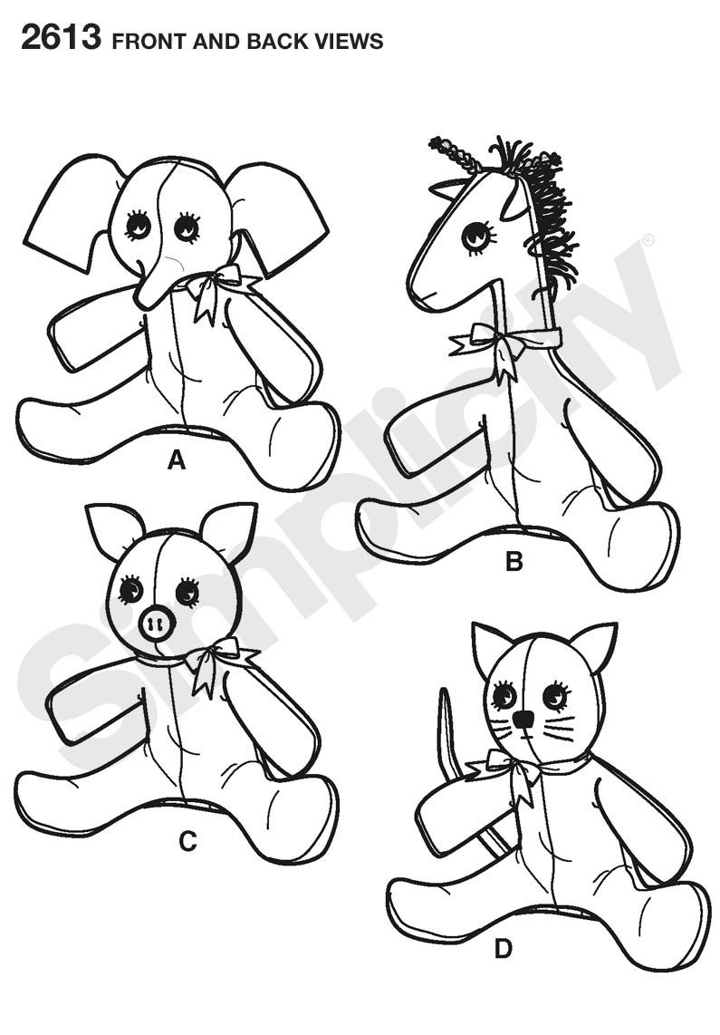 Simplicity 2613 Cute Stuffed Animal Sewing Pattern for Children and Toddlers by Elaine Heigl Designs, One Size