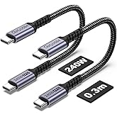 SUMPK 1FT USB 4 Cable 2 Packs, 240W USB C to USB C Cable, 40Gbps High Speed Data Transfer and Single 8K or Dual 4K Display Video Output Compatible with Thunderbolt 4, MacBook Pro, iPhone 15/16 Plus