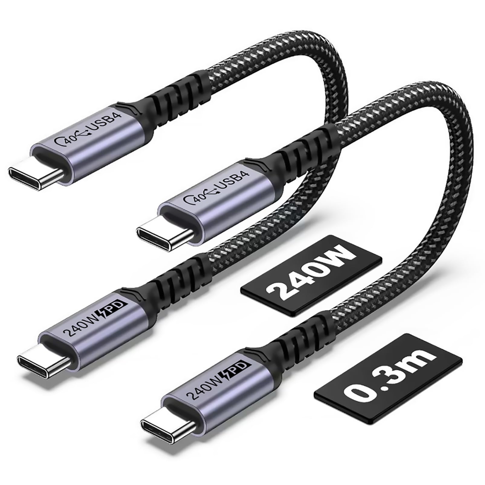 SUMPK 30cm USB 4 Cable 2 packs, 240W USB C to USB C Cable, 40Gbps High Speed Data Transfer and Single 8K or Dual 4K Display Video Output Compatible with Thunderbolt 4