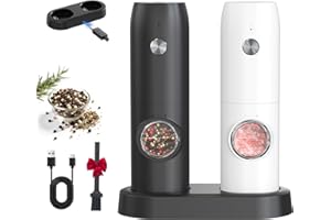CIRCLE JOY Electric Salt and Pepper Grinder Set, USB Rechargeable Pepper Mills with Ceramic Grind and Adjustable Coarseness, 