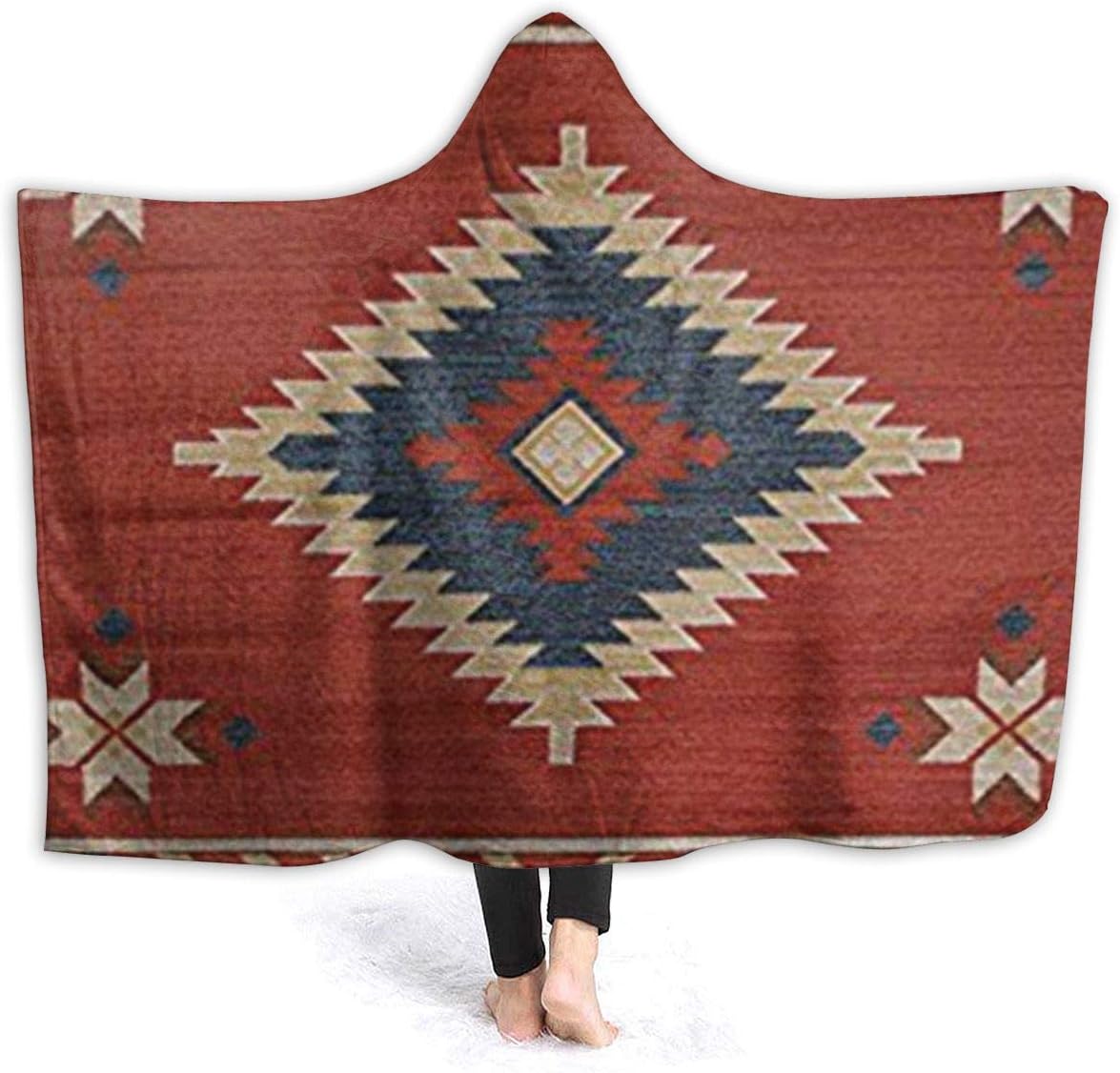 Men Women Hooded Blanket,Southwestern Native American Design Super Soft