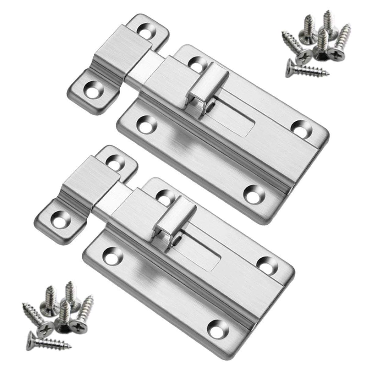 YMWALK Door Bolts,2 Pieces 4 Inch Stainless Steel Safety Door Latches with Screws for All Types of Internal Doors (Manual Slide)