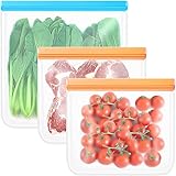 BLOCE Reusable Ziplock Bags Silicone, 3 Pack BPA FREE Flat Freezer Bags, FDA Grade Leakproof Reusable Vacuum Bags, Lunch Bags