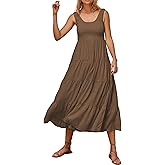 R.Vivimos Womens Summer Linen Tank Midi Dress 2026 Sleeveless Elastic Smocked A-Line Tiered Boho Casual Flowy Beach Sundress