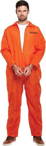 HENBRANDT Adult Orange Prison Jumpsuit Costume One Size Mens Fancy Dress