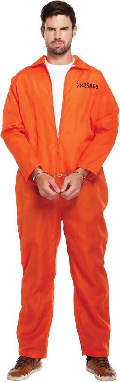 HENBRANDT Adult Orange Prison Jumpsuit Costume One Size Mens Fancy Dress