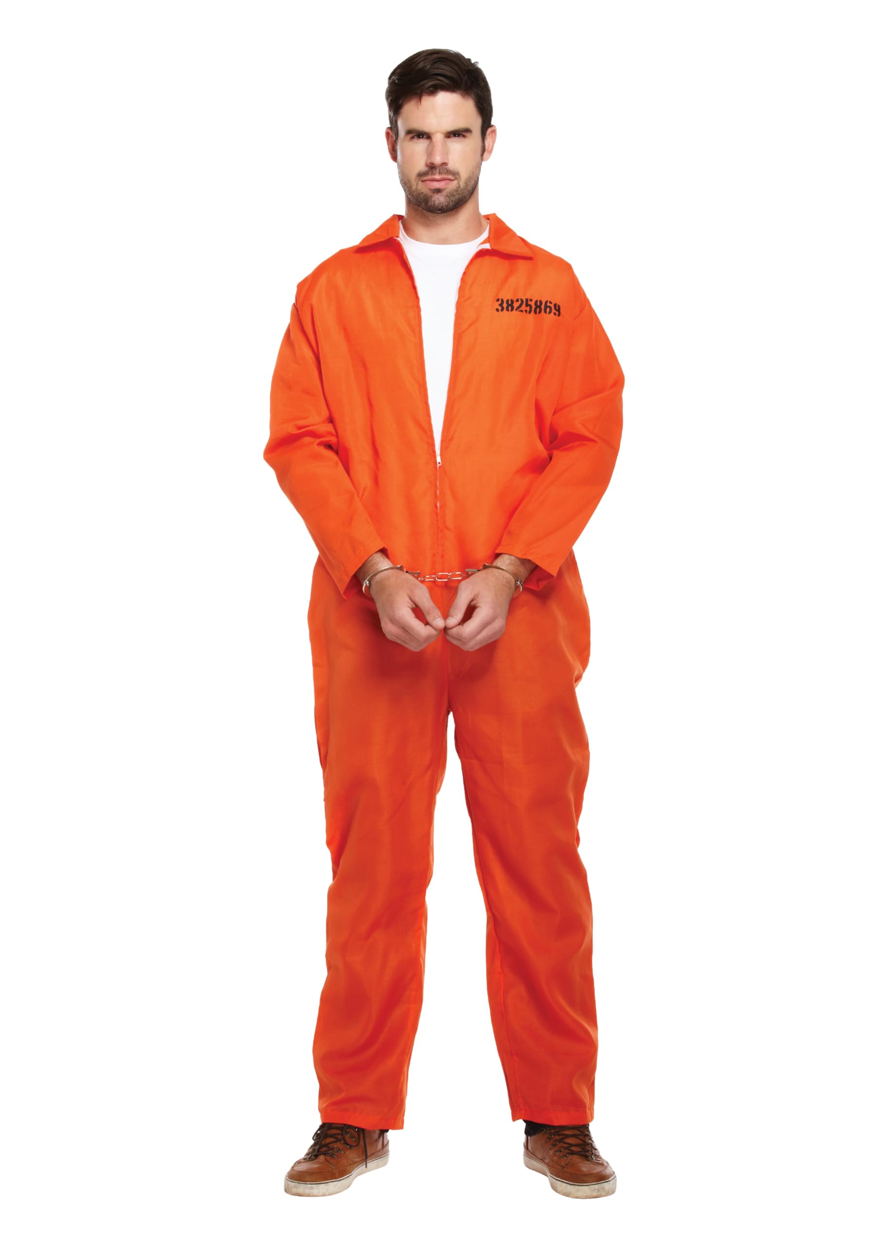 HENBRANDT Adult Men's Orange Prison Jumpsuit Fancy Dress Costume Convict Boiler Suit Prisoner Overalls Jail Jump Suit Dress Up Outfit One Size Mens Fancy Dress Costume — image 1