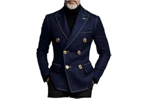 VENNYNG Men's Double Breasted Denim-Style Blazer Modern Jacket for Casual Outing Date Night Trendy Mens Fashion