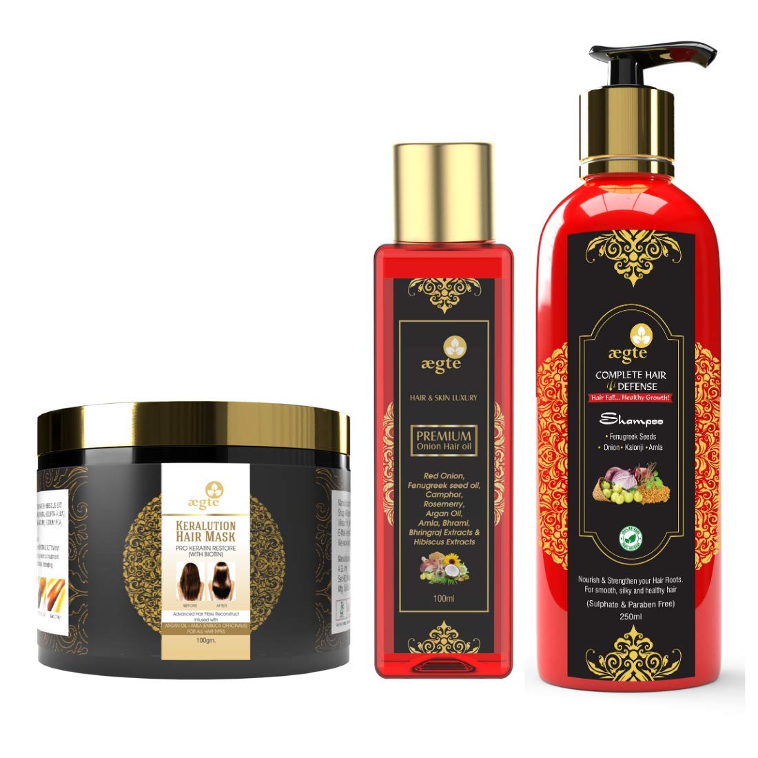 Aegte Hair Care Kit Onion Oil Shampoo Keralution Hair Mask