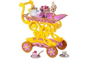 Disney Store Official Beauty and The Beast Tea Cart Set – Includes Lumiere, Mrs. Potts, Chip, Cake with Plate & Server – Disney Princess Toys, with Singing Lumiere & Bubbling Tea Effect