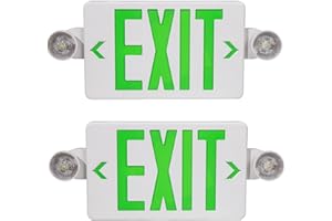 CM MZY LED Emergency Exit Lights with Battery Backup, Green Letter Exit Sign with Two Adjustable Heads, AC 120-277V, UL Certified, 2PCS