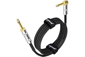 Penker Guitar Instrument Cable 10FT,Right Angle 1/4-Inch TS to Straight 1/4-Inch TS AMP Cord,Gold Plated 6.35mm Guitar Cord,3 Meter for Guitar Bass Keyboard Effector Microphone Mixer,PVC Black