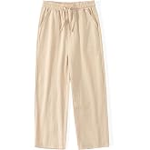 Spring&amp;Gege Boys Pull on Linen Pants Textured Summer Casual Beach Pants Elastic Waist with Drawstring