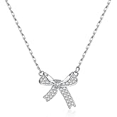 SLUYNZ 925 Sterling Silver Small Bow Choker Necklace for Women Teens CZ Bow Pendant Necklace Chain Bow Ribbon Necklace Mother's Day Gifts