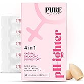 PURE WOMAN - pH-ighter Vaginal Boric Acid Suppositories for Women - Hyaluronic Acid - 4 in 1 Vaginal Suppositories for Discomfort, Dryness, Odor & pH Balance- Full Vaginal Health Care - 10ct