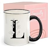 Monogram Ceramic Coffee Mugs, 11 oz Initial Drinking Cup with Gift Box, Unique Birthday Valentines Day Gifts for Women Wife Mothers Day Grandma Mom Aunt, L