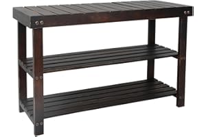 ACEHOME Shoe Rack Bench, 3 Tier Shoe Organizer for Entryway Storage, Big Wooden Shoe Shelf, Freestanding Shoe Racks, Shoe Stand, Dark Brown