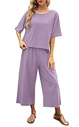 Nfsion Womens Summer 2 Piece Outfits Crewneck Half