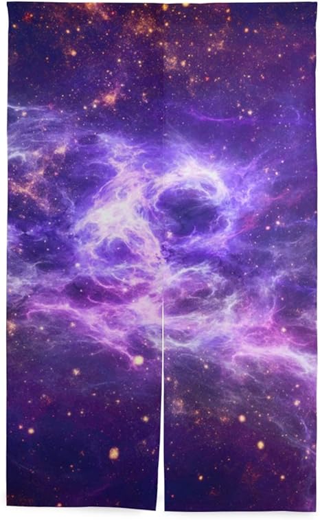 Amazon マキク Makiku のれん おしゃれ ロング 暖簾 宇宙柄 銀河 星空 夜空 パープル 洗濯可 突っ張り棒付き 幅86cm 丈143cm のれん オンライン通販