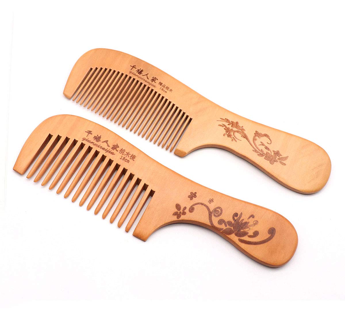 Handmade Wooden Hair Comb for Curly Wide Toothed Wooden Comb, Anti Static and Barrier Free Hand Brushing Beard Hair Suitable for Women, Male Static Natural Wood Sandalwood Comb (2PCS/C)