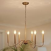 Generies Antique Spray Gold Farmhouse Chandelier, 6 Light Rustic Dining Room Light Fixtures, Modern Industrial Chandeliers Ca