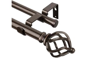 KAMANINA Double Curtain Rod 72 to 144 Inches(6-12 Feet) Antique Bronze Curtain Rods for Windows 66 to 120 Inches, 7/8 Inch Heavy Duty Drapery Rod with Twisted Cage Finials