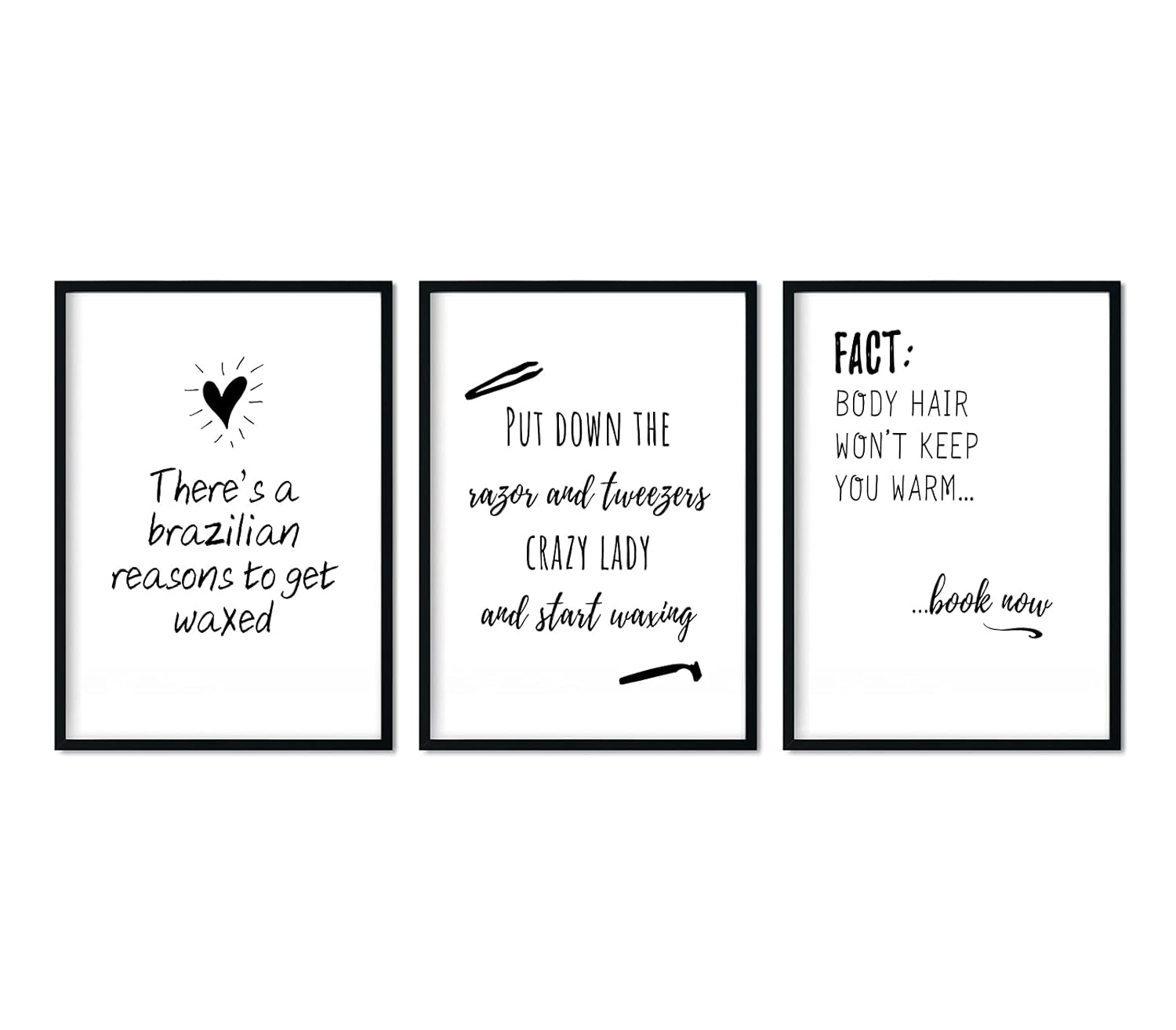 Beauty Waxing Quote Art Prints Set of Three Beautician Wall Décor