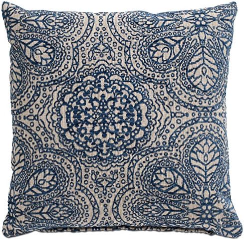 BoConcept Throw Pillow - Intricate Blue Stitched Pattern - Cream/Blue Cushion 15" X 15" For Sofas, Beds, Living Chairs etc. Adds latest deco trends to your existing furniture.