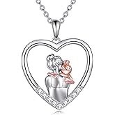 LUHE Mother Daughter Necklace Sterling Silver Mother Heart Necklace Birthday Pendant Mother's Day Flower Necklace Jewelry Gifts for Mom