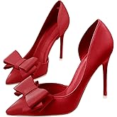 Womens Bow Heels Closed Pointed Toe Dress Shoes Stiletto Slip on Wedding Pumps