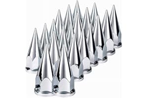 TORQUE 20 pcs of 33mm Chrome Spike Screw-on Lug Nut Covers for Volvo & International & Peterbilt & Kenworth & Mack & Freightliner (Cascadia, Columbia, M2, FLD) Semi Trucks (2 x TR10570)