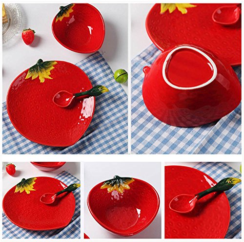 Ceramics Fruit Shape Salad Bowl Plate Spoon,Set of 3 -Apple/ Strawberry/ Carambola/ Watermelon/ Orange/ Kiwifruit - Thumbnail 2