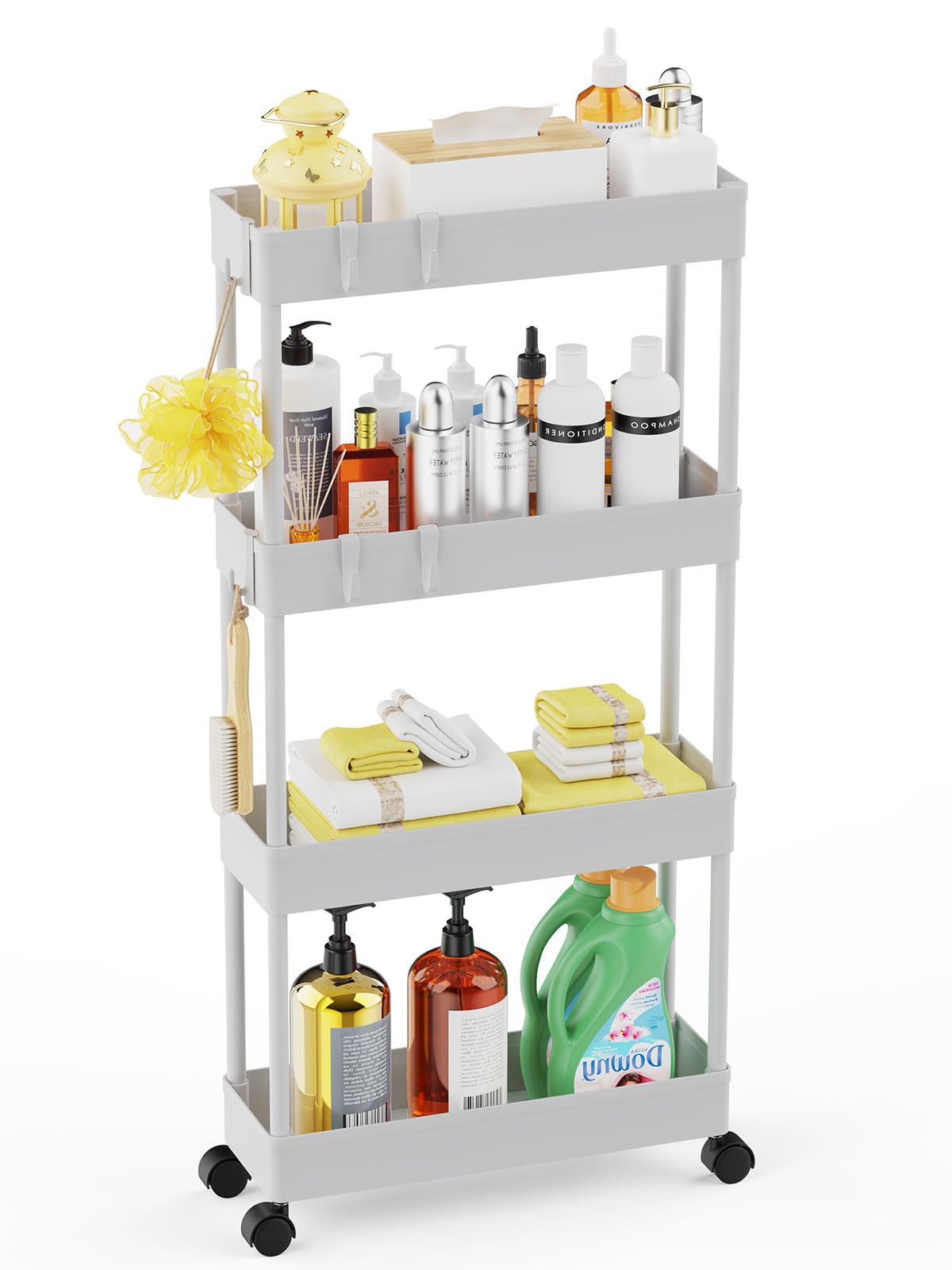 Photo 1 of **FOR PARTS/NON-FUNCTIONAL** LEHOM 5.1" Slim Storage Cart - 4 Tiers Bathroom Organizer Mobile Shelving Unit Storage Rolling Utility Cart Slide Out Organizer for Kitchen Bathroom Laundry Narrow Places, White