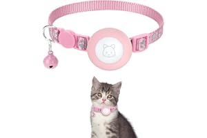 KUAGUOZHE Airtag Cat Collar with Breakaway Bell, Reflective Paw Pattern Strap with Air Tag Case for Cat Kitten and Extra Small Dog (Pink Reflective Paw)