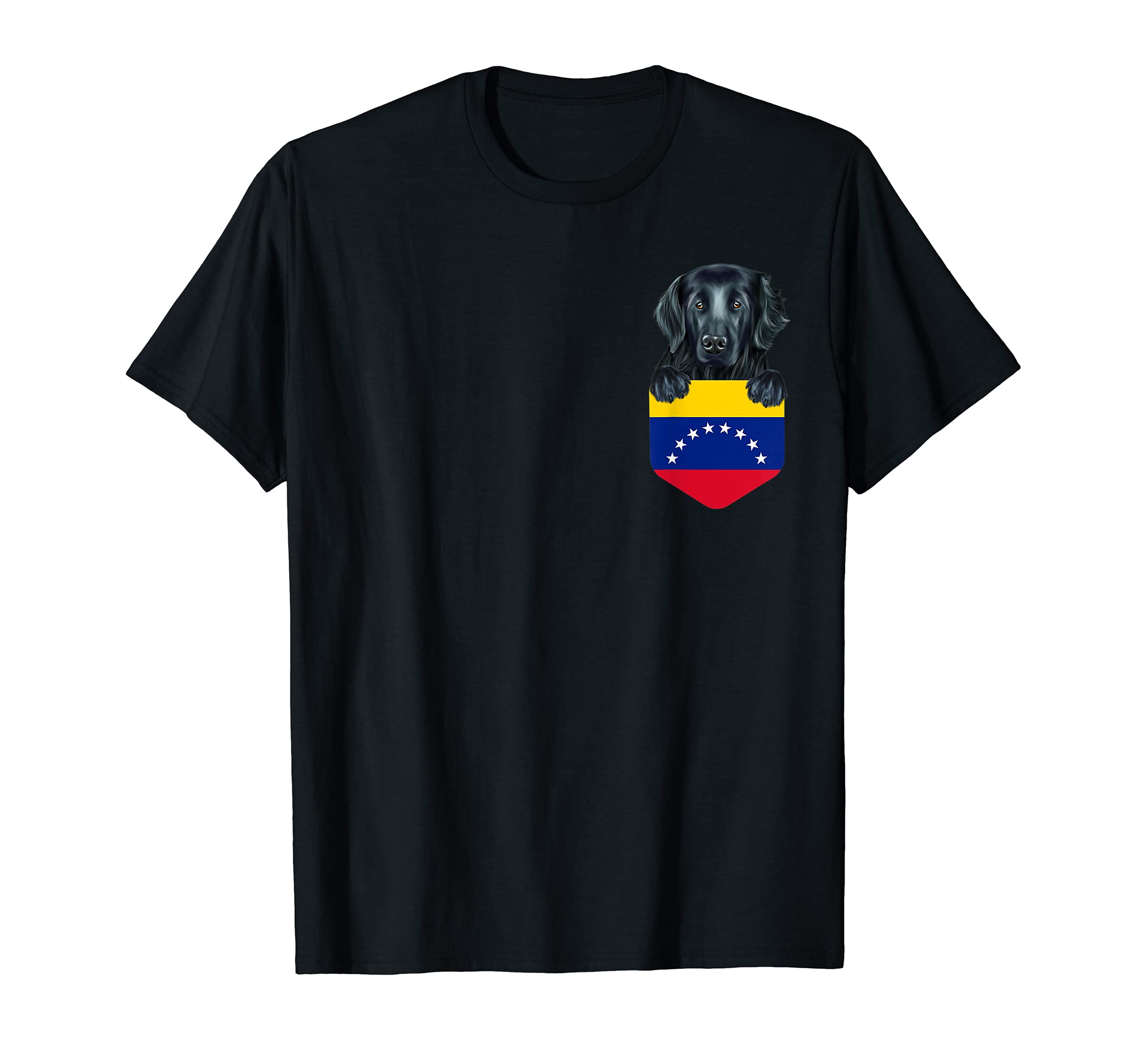 Venezuela Flag Flat-Coated Retriever Dog In Pocket T-Shirt