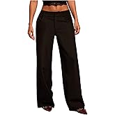 GORGLITTER Women's Low Rise Dress Pants Wide Leg Trousers Business Casual Work Dressy Low Waisted Straight Slacks Pants
