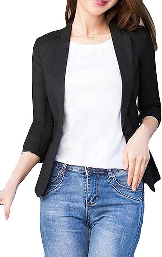Women 3/4 Sleeve Summer Solid Linen Formal Work Blazer
