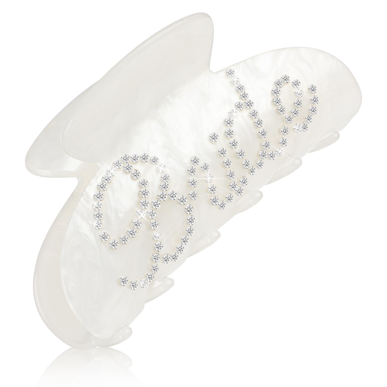 YUXIANLB White Acrylic Banana Barrettes, Bride Claw Hair Clip, Wedding Accessories, Rhinestone Logo, Bachelorette Party Gift, Bridesmaid Gift, Bridal Shower, Wedding Must Haves