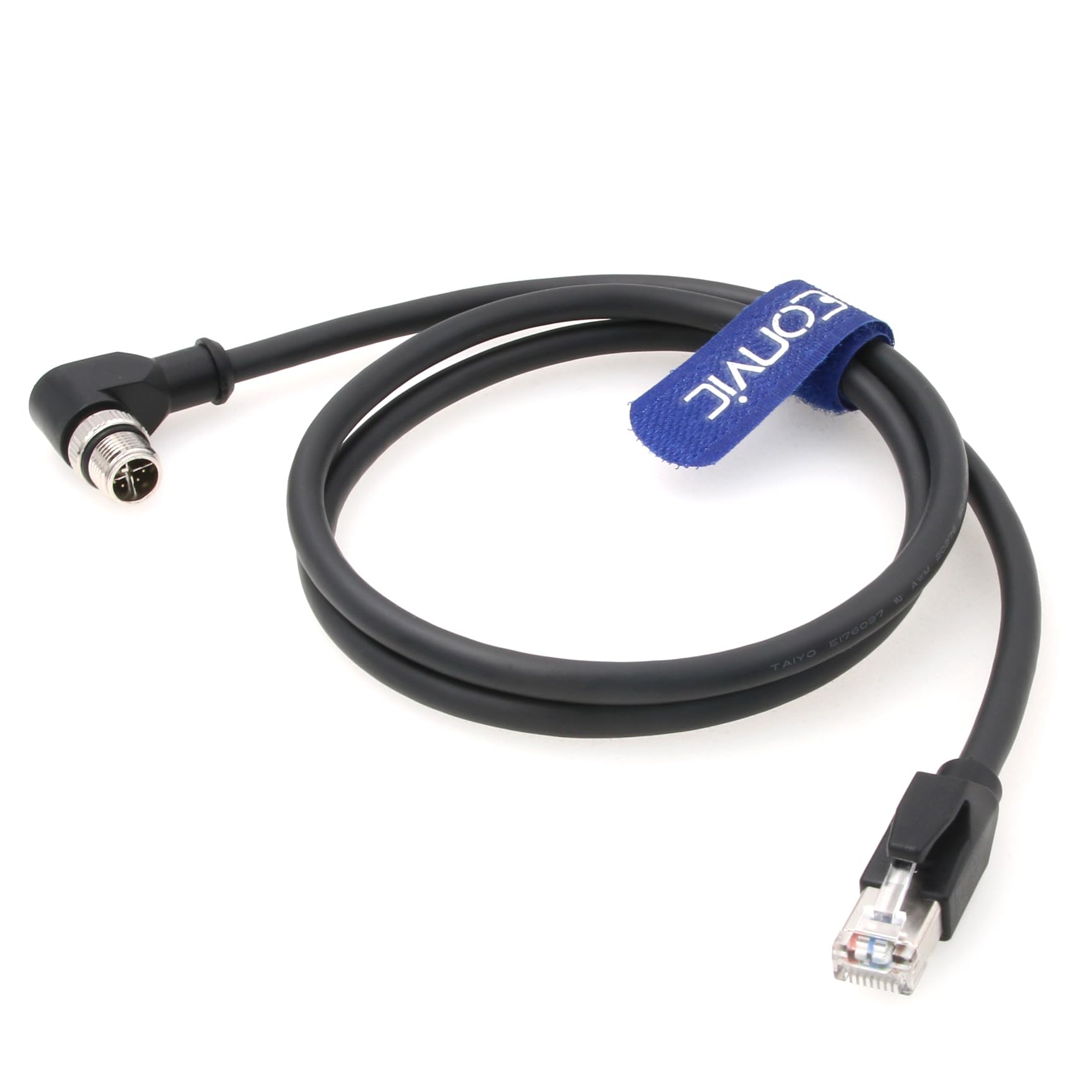 EONVIC Industrial Ethernet Shielded Cable M12 X-Type 8 Position to RJ45 Waterproof High Flexiable Cable for Cognex (1M, Right angle X-code Black) — image 1