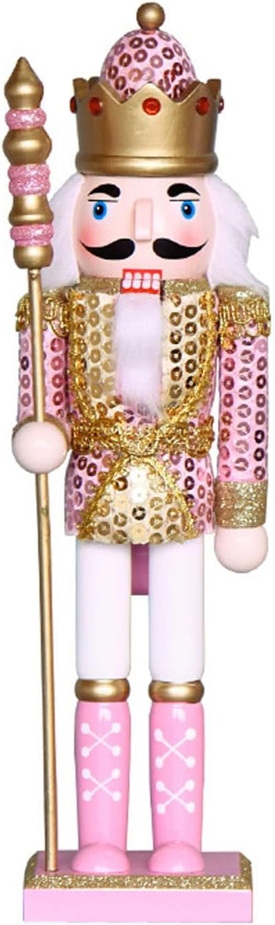 Nutcrackers - SafeSir Nutcracker Christmas Decor, 12 Inches Traditional Wooden Nutcrackers Figures Christmas Decorations for Xmas Indoor Tabletop Desktop Shelves Ornaments Ornaments (Pink)