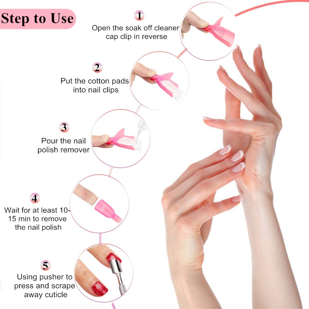 HiMo 10PC Plastic Acrylic Nail Art Soak Off Cap Clip UV Gel Polish Remover Wrap Tool (Pink) : Beauty