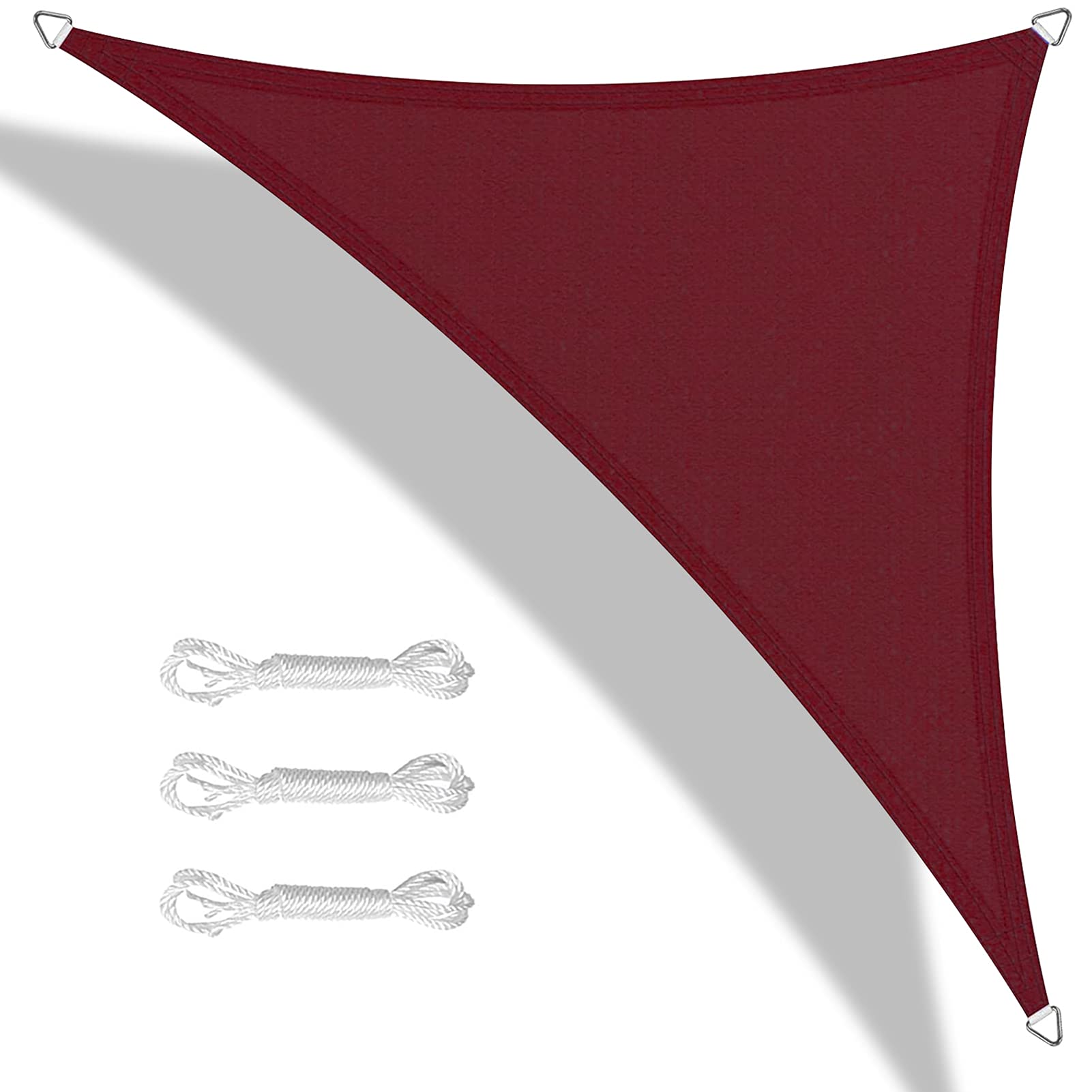 Teynewer Sun Shade Sail Triangle 5x5x5m Waterproof Shade Sail for Outdoor Garden Patio Party 98% UV Block Sunscreen Awning Canopy Sunsail with Free Rope, Red