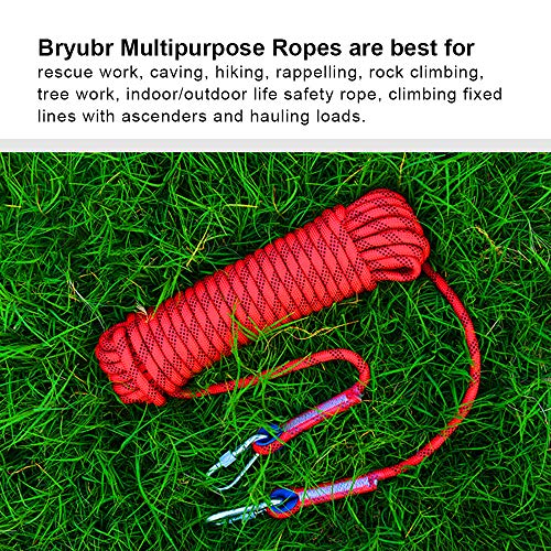 BRYUBR 10mm(3/8") Outdoor Climbing Rope | Red Static Rock Climbing Rope | 10M(32ft) Fire Escape Rope | Ice Climbing Equipment Safety Rescue Parachute Rope - Thumbnail 4