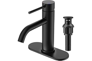 FORIOUS Bathroom Faucet, Single Handle Sink Faucet with Deck, Pop-up Drain and Supply Hoses, Stainless Steel Modern Washroom 
