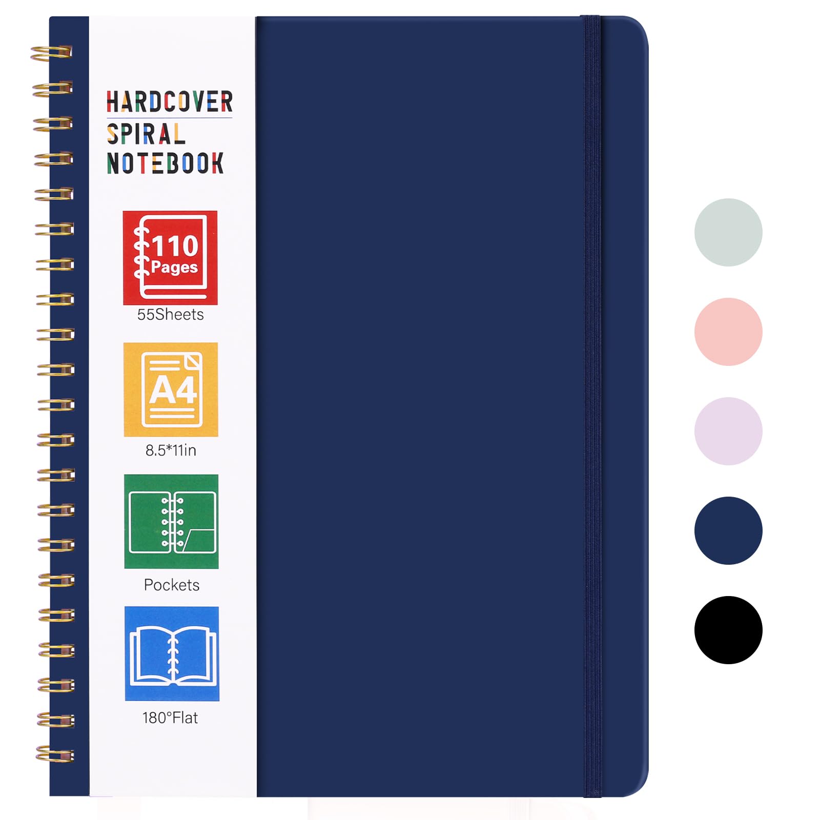 Photo 1 of LABUK Spiral Notebook 8.5 x 11, A4 Hardcover Notebooks for Women, 55 Sheets 110 Pages Large Journal for Work, School, (Navy Blue)