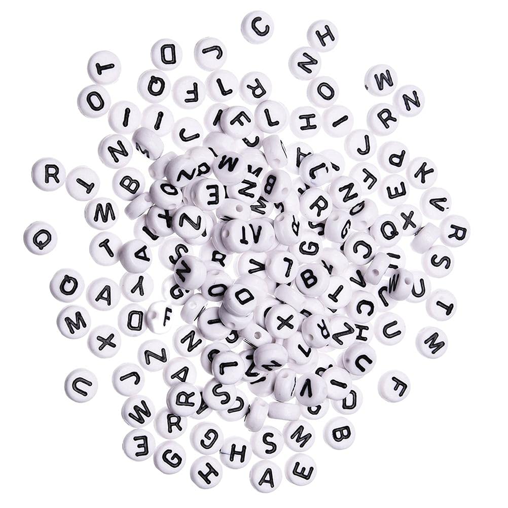 RK Beauty 390 pcs White Round Acrylic Alphabet Letter Beads 15 of Each Letter 7mm for Charm Beading Art & Craft Bracelets RD2