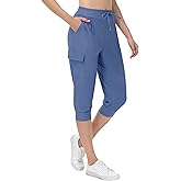 Womens Capri Cargo Joggers Pull on Capris Pants Crop Cropped Golf Pants with Pockets and Drawstring