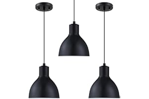 Dolaimy House 3 Pack 1 Light Industrial Hanging Indoor 7.3" Kitchen Island Pendant Ceiling Light Fixtures Black Finish,Drum Metal Shade for Bar Dining Room Living Room Over Sink
