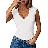 PRETTYGARDEN Womens T Shirts Spring Fashion 2026 V Neck Sleeveless Cute Going Out Tops Plain Fitted Tank Top Y2k Outfits