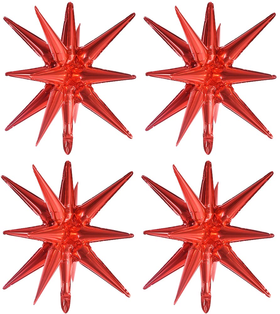 TONIFUL 4 Pcs 22inch 4D Huge Red Star Balloons Explosion Star Mylar Foil Balloons for Party Supplies Backdrop Christmas,New Year,Birthday, Wedding,Photo Booth Ornament